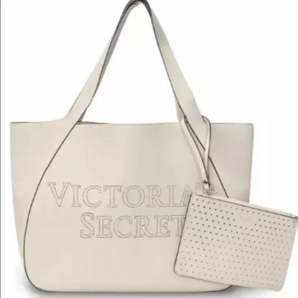 VICTORIA’S SECRET VS LASER-ETCHED TOTE W/MATCHING WRISTLET SET VANILLA ORCHID